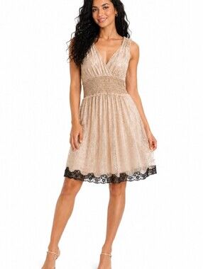 CHAMPAGNE Midi Dress with Lace Trim, By PINKY.